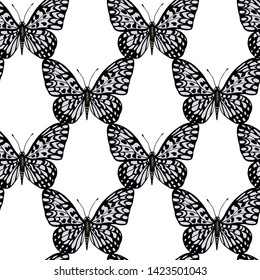 Vector seamless pattern with hand drawn butterflies. Graphic style, ink drawing. Beautiful design elements, perfect for prints and patterns