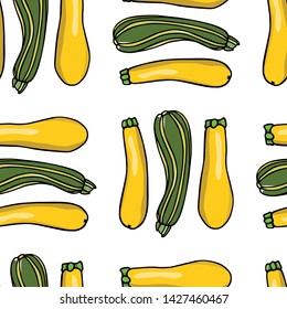 Vector seamless pattern with  hand drawn zucchini. Ink drawing, beautiful vegetarian design elements.