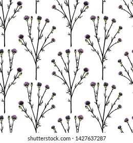 Vector seamless pattern with hand drawn burdock twigs. Beautiful ink drawing, vintage style.