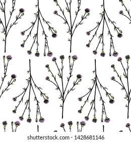 Vector seamless pattern with hand drawn burdock twigs. Beautiful ink drawing, vintage style.
