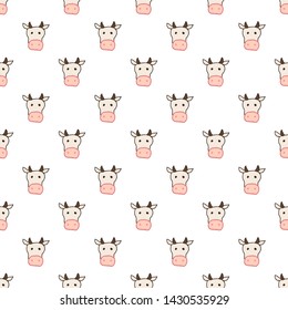 Vector seamless pattern with hand drawn cow head.