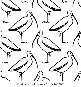 Vector seamless pattern with hand drawn cute sandpipers. Beautiful animal design elements, ink drawing.