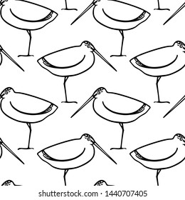 Vector seamless pattern with hand drawn cute sandpipers. Beautiful animal design elements, ink drawing.