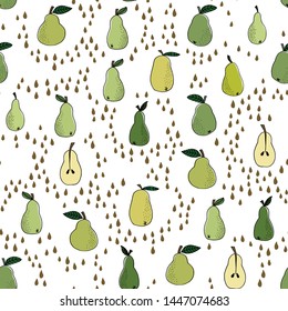 Vector seamless pattern. Hand drawn pears. Natural background. For fabrics, invitations, blog, post, social media, book covers, wrapping paper.
