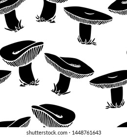 Vector seamless pattern with hand drawn wild mushrooms. Ink drawing, beautiful food design elements.