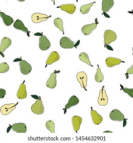 Vector seamless pattern. Hand drawn pears. Natural background. For fabrics, invitations, blog, post, social media, book covers, wrapping paper.