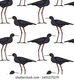 Vector seamless pattern with hand drawn cute rare black stilts. Beautiful animal design elements, ink drawing, perfect for prints and patterns