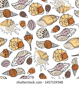  Vector  seamless pattern with hand drawn seashells.