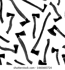 Vector seamless pattern with hand drawn axes. Beautiful design elements, ink drawing. Perfect for any industry related to the woodworking.