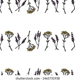 Vector seamless pattern with hand drawn flower twigs made with ink. Beautiful floral design elements, perfect for prints and patterns
