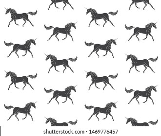 Vector seamless pattern of hand drawn doodle sketch unicorn isolated on white background