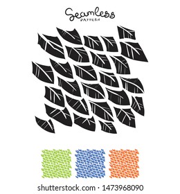 Vector Seamless Pattern, Hand Drawn Illustration. Organic shapes. Feathers, leaves, scales, armor, skin. Decorative fill texture.