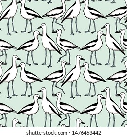 Vector seamless pattern with hand drawn cute crab-plovers. Beautiful animal design elements, ink drawing,perfect for prints and patterns