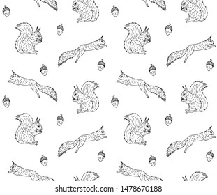 Vector seamless pattern of hand drawn sketch squirrel isolated on white background