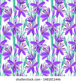 Vector seamless pattern with hand drawn plants. Botanical background with flowers, leaves and branches.