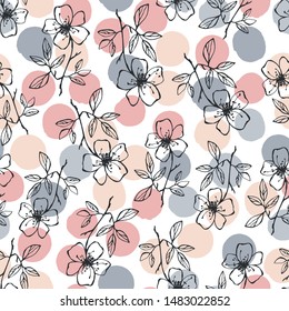 Vector seamless pattern with hand drawn flowers.