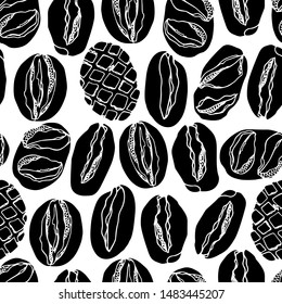 Vector seamless pattern with hand drawn traditional German bread. Ink drawing, linocut style. Beautiful food design elements.