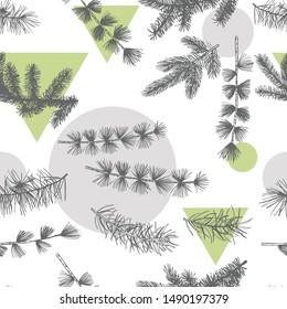 Vector  seamless pattern with hand drawn Christmas plants