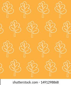 Vector seamless pattern of hand drawn sketch doodle fall trees isolated on orange background