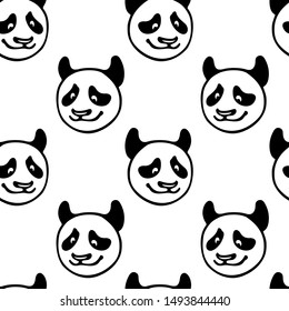 Vector seamless pattern with hand drawn cute Panda's heads. Ink drawing, graphic style, heavy contour. Beautiful animal design elements, perfect for prints and patterns