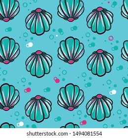 Vector seamless pattern with hand drawn scallop shells. Beautiful marine design elements, perfect for prints and patterns.