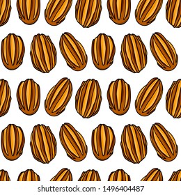 Vector seamless pattern with hand drawn traditional bread of Normandy. Ink drawing, graphic style. Beautiful food design elements.
