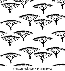 Vector seamless pattern with hand drawn Umbrella Thorn Acacias. Beautiful design elements, ink drawing, perfect for prints and patterns
