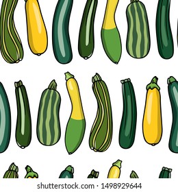 Vector seamless pattern with hand drawn ripe zucchini. Beautiful food design elements, perfect for prints and patterns.