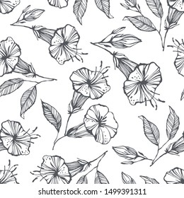 Vector seamless pattern with hand drawn flowers.