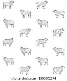 Vector seamless pattern of hand drawn sketch sheep isolated on white background