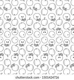 Vector seamless pattern. Hand drawn apples on white background. Natural background. For fabrics, invitations, blog, post, social media, book covers, wrapping paper.

