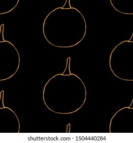 Vector seamless pattern with hand drawn outline pumpkins. Garden vegetable background. Template for fabric, wrapping paper, harvest festival or halloween decoration. Contour image