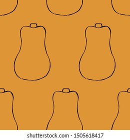 Vector seamless pattern with hand drawn outline pumpkins. Garden vegetable background. Template for fabric, wrapping paper, harvest festival or halloween decoration. Contour image