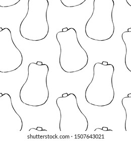 Vector seamless pattern with hand drawn outline pumpkins. Garden vegetable background. Template for fabric, wrapping paper, harvest festival or halloween decoration. Contour image