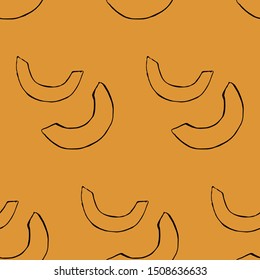 Vector seamless pattern with hand drawn outline pumpkin pieces. Garden vegetable background. Template for fabric, wrapping paper, harvest festival or halloween decoration. Contour image