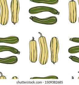 Vector seamless pattern with hand drawn winter squashes. Ink drawing, graphic style. Beautiful food or Halloween design elements, perfect for prints and patterns