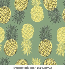  Vector seamless  pattern with  hand drawn pineapple.