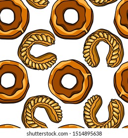 Vector seamless pattern with hand drawn traditional bread of France. Ink drawing, graphic style. Beautiful food design elements, perfect for prints and patterns