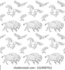 Vector seamless pattern of hand drawn sketch American wild animals isolated on white background