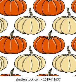 Vector seamless pattern with hand drawn Cheese and Fairytale pumpkins. Ink drawing, graphic style. Beautiful food or Halloween design elements, perfect for prints and patterns