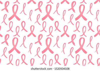 Vector seamless pattern of hand drawn textured pink breast cancer awareness ribbon Women oncological disease awareness mont for inspirational and motivation poster, women health care banner, printing 