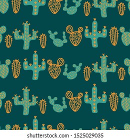 Vector seamless pattern with hand drawn cactuses . Design for fabric, poster, card, textile.