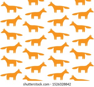 Vector seamless pattern of hand drawn doodle orange fox silhouette isolated on white background