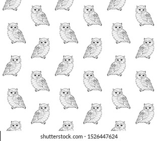 Vector seamless pattern of hand drawn sketch owl isolated on white background