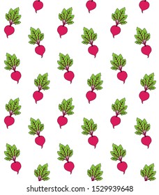 Vector seamless pattern of hand drawn purple beet isolated on white background