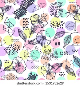 Vector seamless pattern with hand drawn flowers.