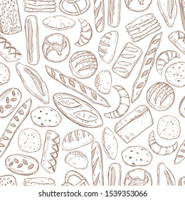 Vector seamless pattern  with hand drawn  bread.