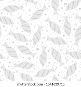 Vector seamless pattern with hand drawn geometric fishes. Violet fishes upon white background. Creative ornament for covers, backgrounds, textile and interior decoration