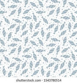 Vector seamless pattern with hand drawn geometric fishes. Blue fishes upon white background. Creative ornament for covers, backgrounds, textile and interior decoration