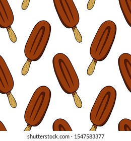 Vector seamless pattern with hand drawn delicious chocolate ice cream. Beautiful food design elements, perfect for prints and patterns.